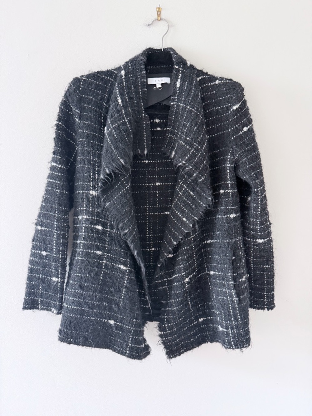 IRO Black and White Tweed Open-Front Women's Cardigan